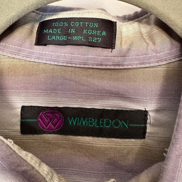 Wimbledon Men's Oxford Button Down Long Sleeve Shirt Size L Green Purple Ivory - Picture 3 of 8